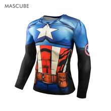 MASCUBE, мужские 3D футболки, компрессионная баскетбольная футболка, эластичная футболка, Капитан Америка, фитнес, Camiseta, брендовая одежда