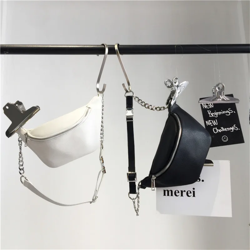 

2018 Casual Women And Man PU Leather Waist Bag Black White Pillow Chain Belt Bags Ladies Waist Fanny Packs Hight Quality