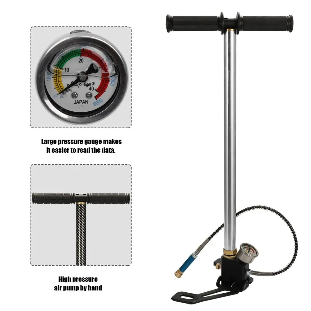 

40MPa Bike Manual Pump Bicycle Cycling Air Pressure Pump Portable 6000psi High Pressure PCP Car Bike Manual Air Pump Inflator