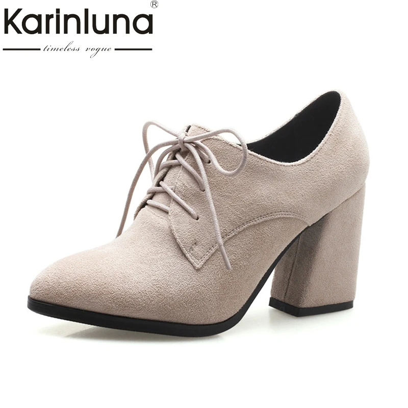 

KarinLuna Women's High Heels Lace Up Pointed Toe Rubber Sole Casual Shoes Woman Office School Pumps Big Size 33-43