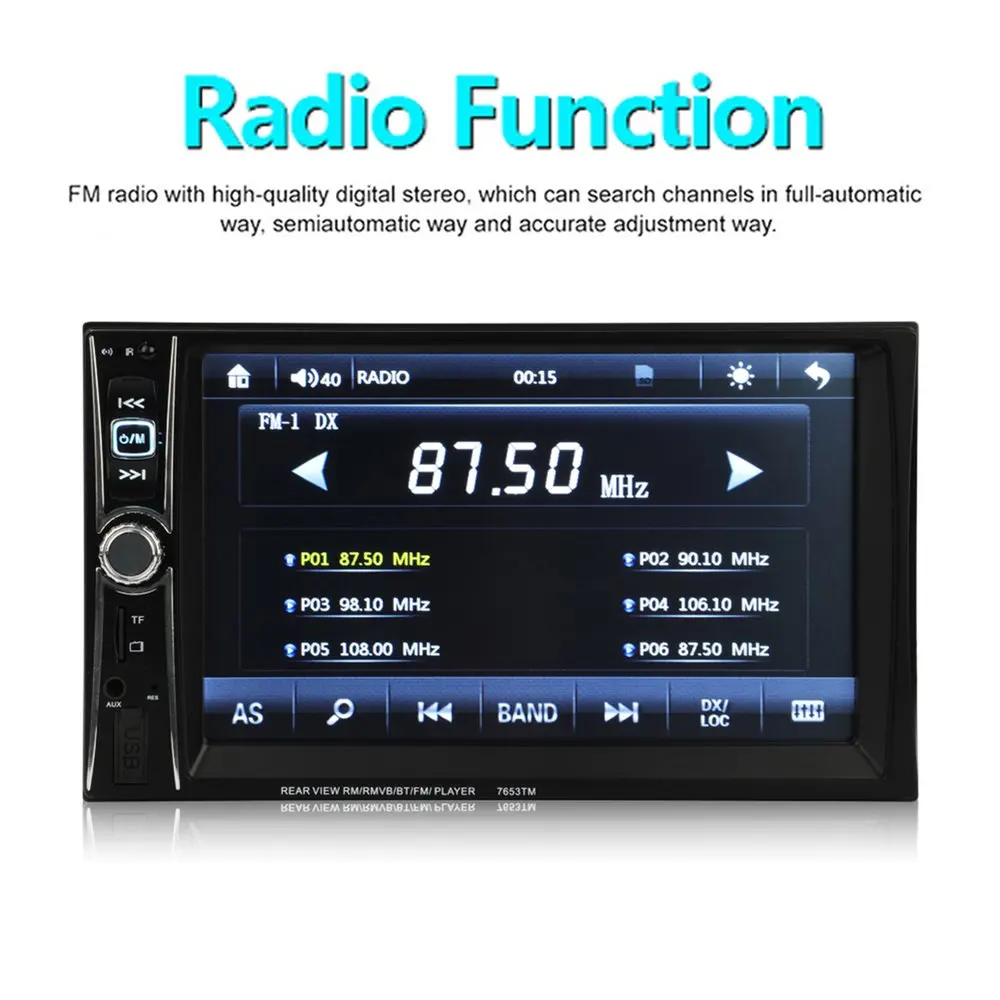 

7063TM 7" HD 2DIN Bluetooth Backlight Touch Car Radio FM Stereo MP5 MP3 Player with Mirror-Link Function Support TF AUX New