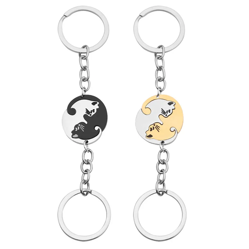 

2 Style Cute Poppy Cat Keychains Animal Separable Spliced Couples lovers Metal Key Chain Pendant Keyring for Car Key Holder