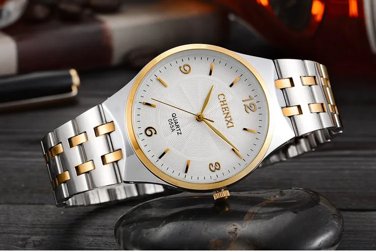 CHENXI Loverly серебряные часы из нержавеющей стали водостойкие Роскошные брендовые пары Кварцевые часы Женские Мужские модные повседневные