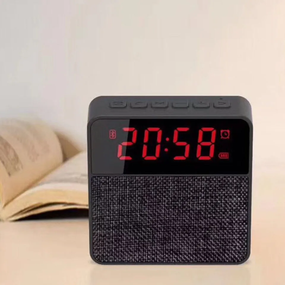 

Mini Bluetooth Speaker Portable Wireless Speaker Mirror LED Alarm Clock Sound System 3D Stereo Music Surround Support TF Card