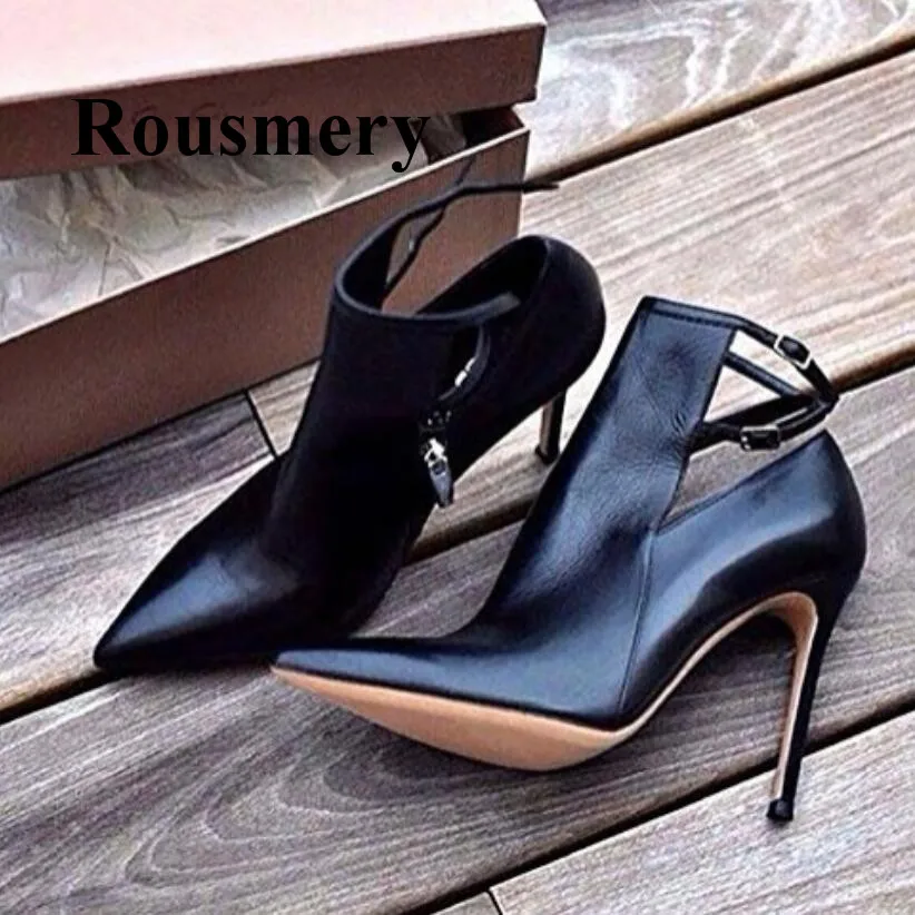 

Black Pointed Toe Thin High Heel Side Zipper Short Boots Fashion Sexy High Quality Spring Autumn Women Boots Normal Size