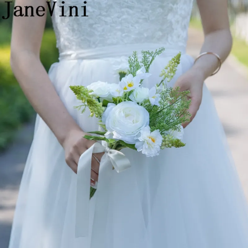 Us 2721 45 Offjanevini 2018 White Rose Bridesmaid Wedding Bouquet Silk Flower Groom Brooch Bridal Bouquet Artificial Bouquet De Fleurs Blanche In