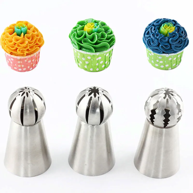 

3Pcs Russian Piping Nozzle Stainless Steel Sphere Ball Icing Confectionary Pastry Tips Cupcake Decorator Kitchen Bakeware