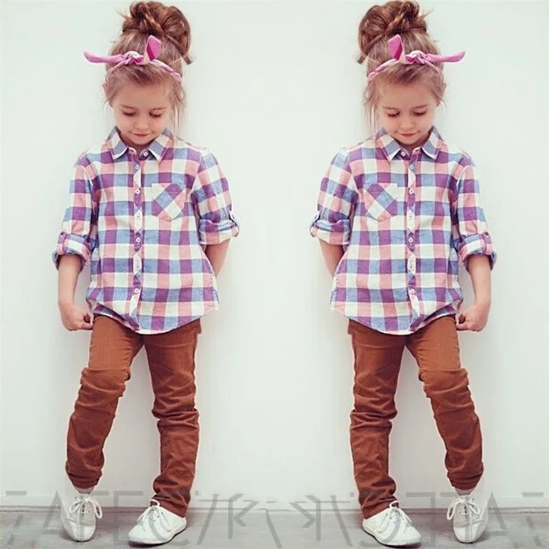 Buy Fashion Checked Shirts Kid Girls Long Sleeve Plaid