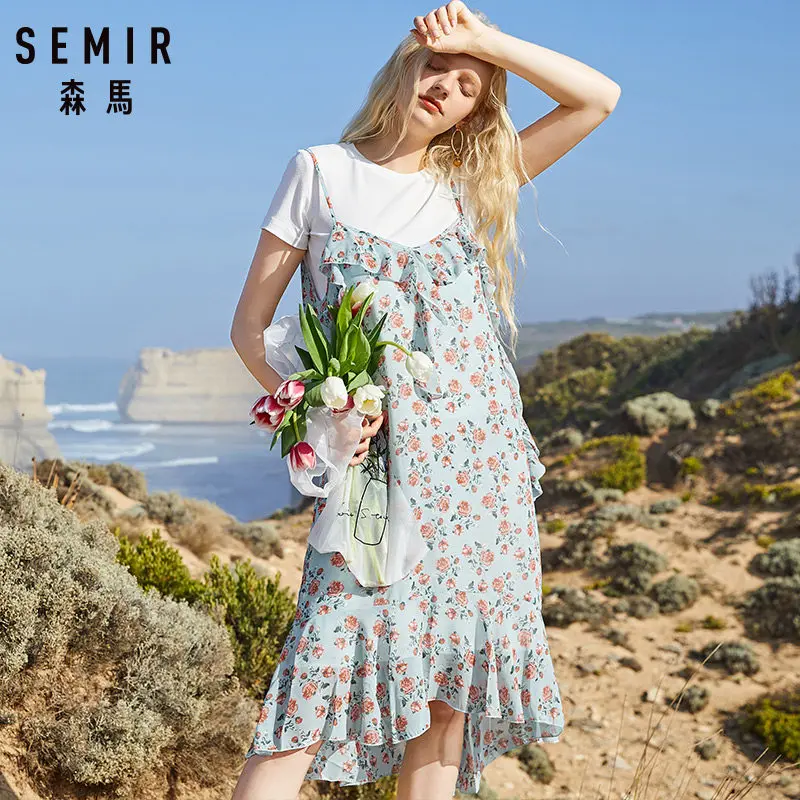 SEMIR Новое модное летнее платье с принтом для девочек размера плюс, Повседневная черно-белая футболка с круглым вырезом, забавное женское платье с карманами