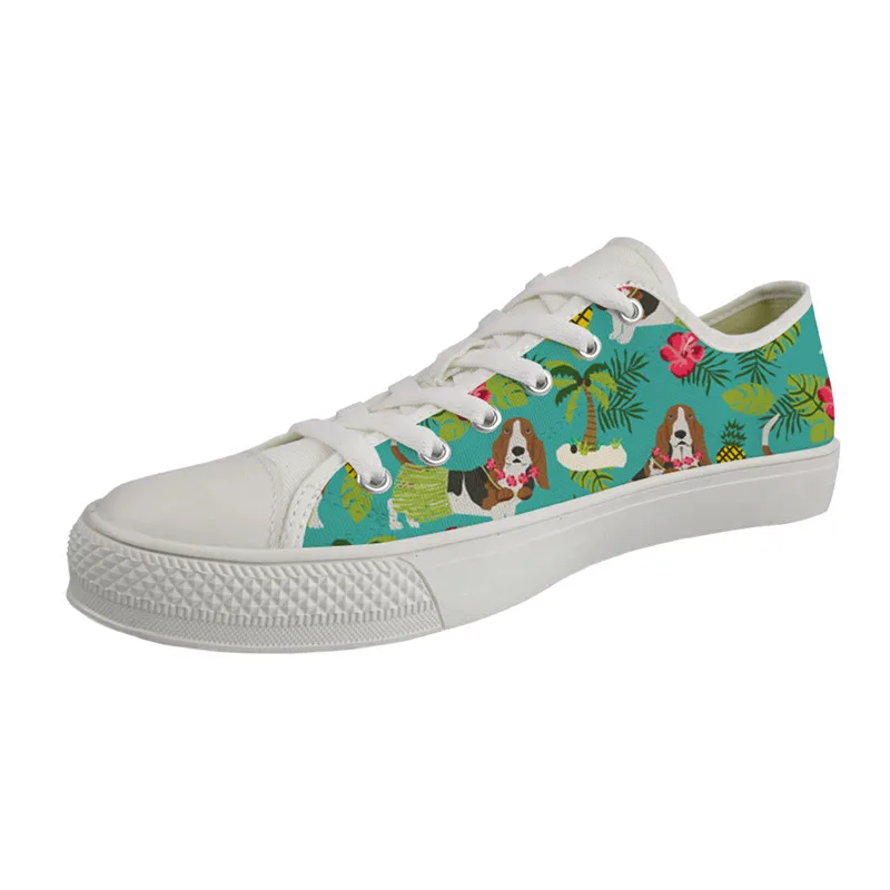 

Colorful colors basset hound Print Low Top Flats Shoes For Women With Breathable White Platform Shoes Female's Casual Sneakers