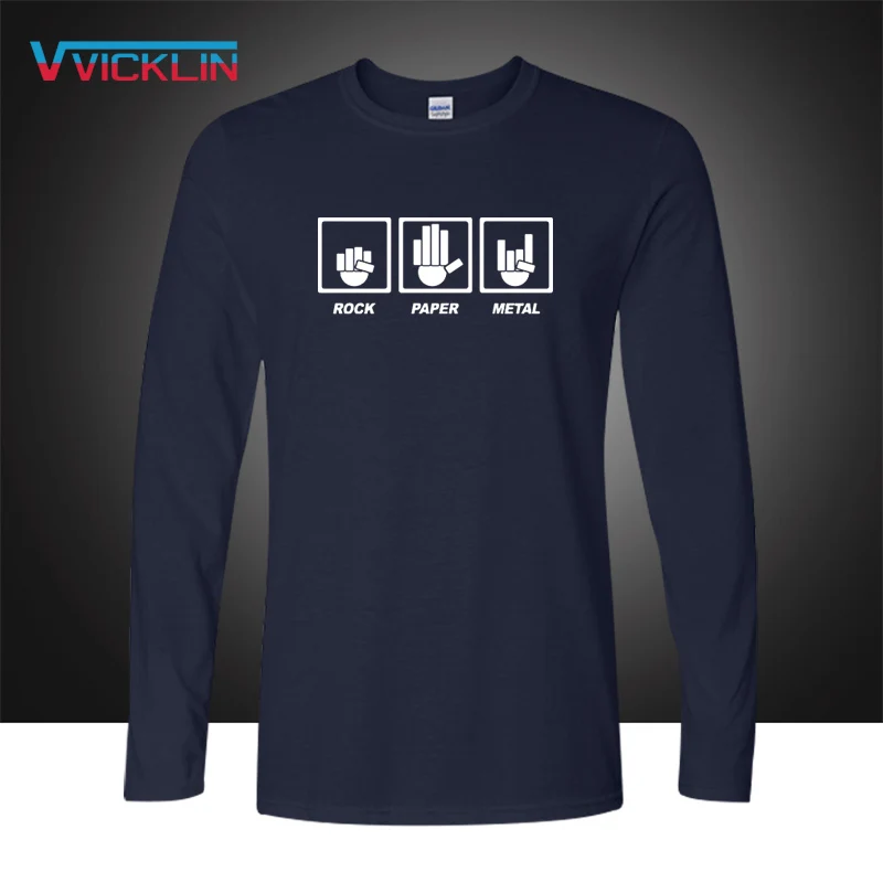 

2019 Rock Paper Metal T Shirt Heavy Metal AC DC Hip Hop T Shirts men's cotton casual long sleeve t shirts