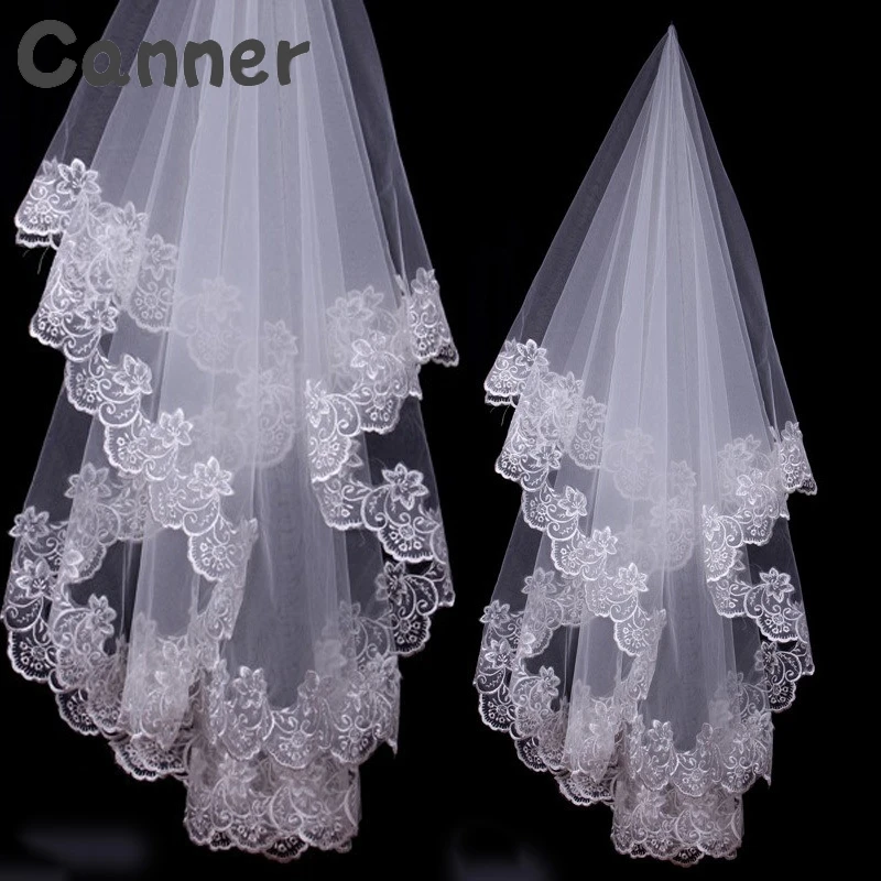 Women 150CM One Layer Lace Edge Wedding Veil Ivory One Layer Long Bridal Veil Lace Edge Wedding Accessories Veu de Noiva Gift A4