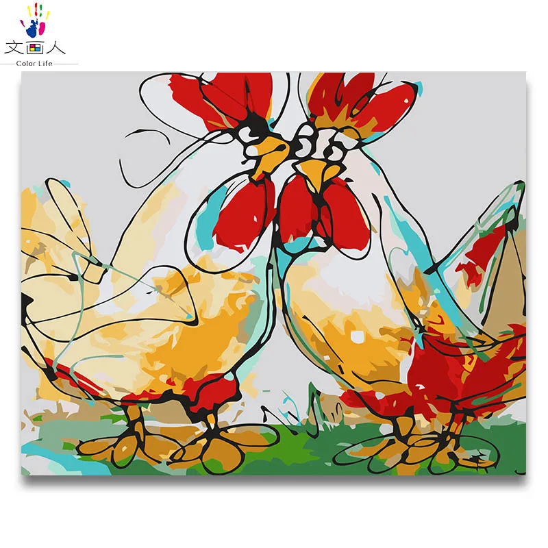 

Coloring paints by numbers two red chicken painting draw pictures by numbers with kits on canvas artwork for living room decor