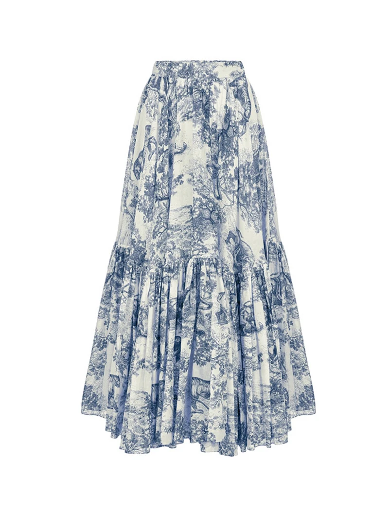 

100%cotton Totem Print elegant Half skirt Comfortable Big pendulum Half skirt 2019 spring and summer new women