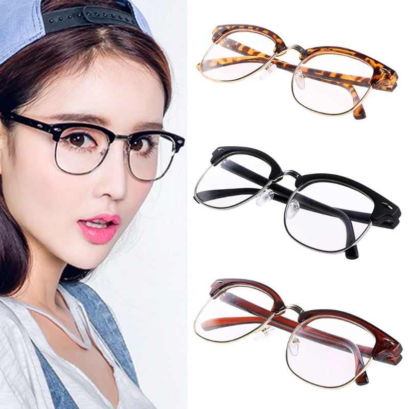 

Men Women Metal Half rimless Glasses Optical Eyeglasses Frame Clear Lens Eyewear