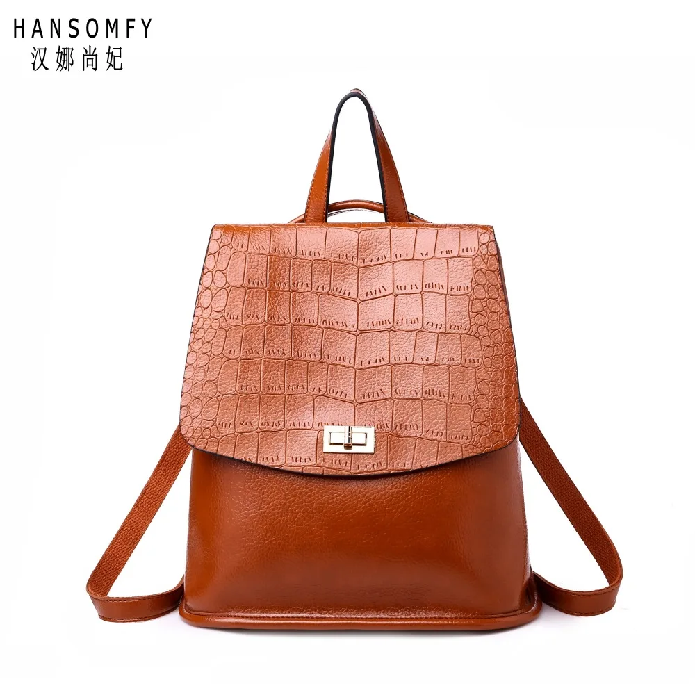 

100% Genuine leather Women backpack 2019 New wave of female students backpack spring and summer fashion Crocodile grain bag