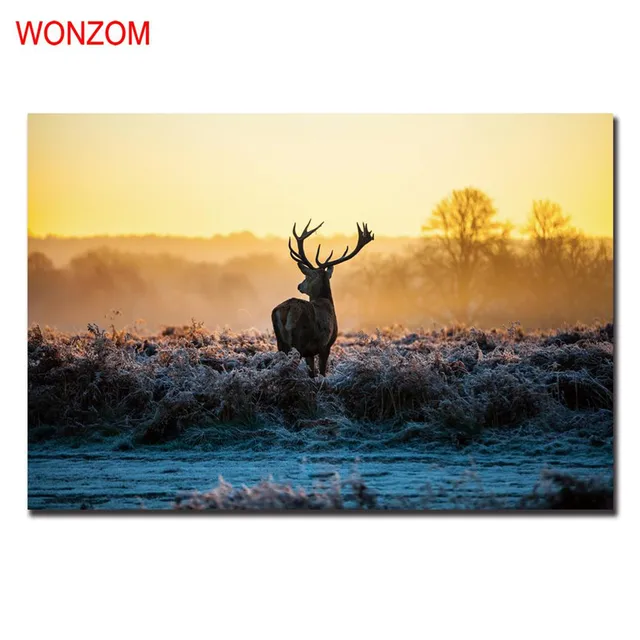 Sunset Deer Canvas Painting Animal Poster Vintage Grassland Wall ... Sunset Deer Canvas Painting Animal Poster Vintage Grassland Wall ...