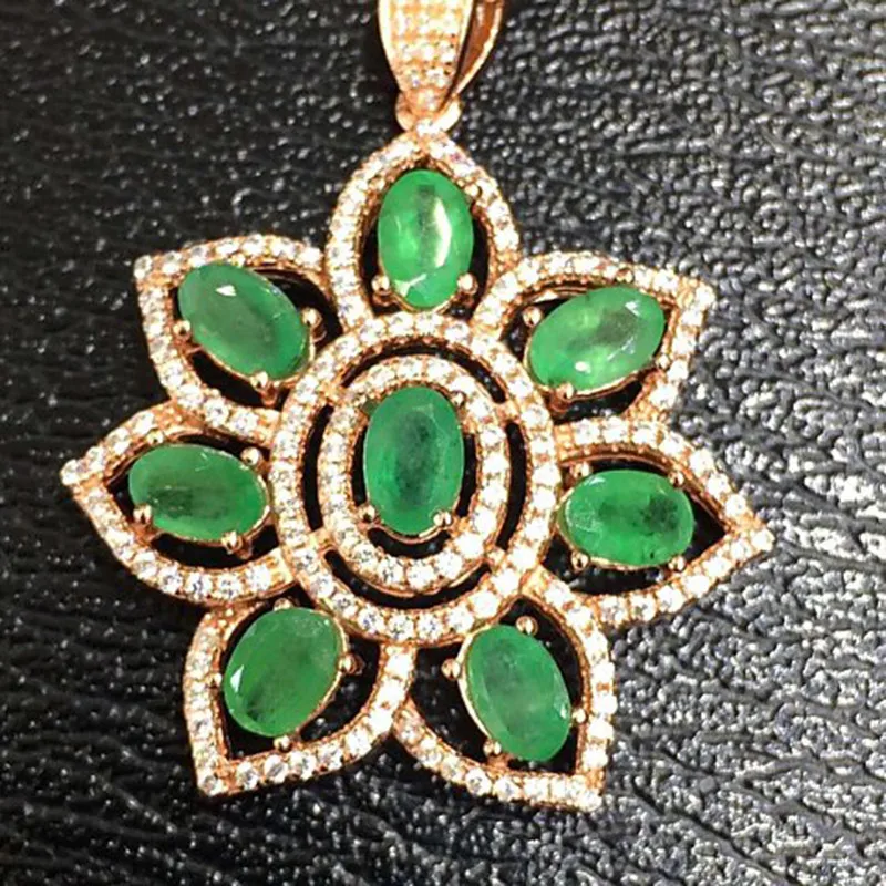 Ожерелье QI xuan_trendy jewelry_colombian зеленый каменный цветок necklaces_rose золото Цвет кулон necklaces_factory непосредственно продаж