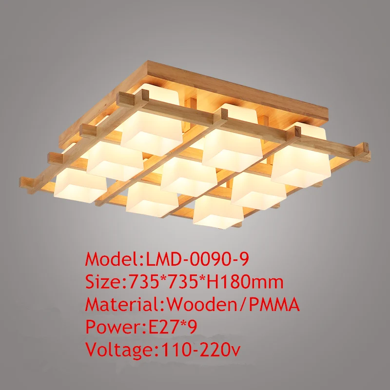 TRAZOS современные светодиодные потолочные лампы деревянный квадратный потолочный светильник с затемнением пульт дистанционного управления для гостиной обеденный светильник деревянные лампы для спальни - Цвет корпуса: 9 light