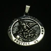 Newest Men Cool 316L Stainless Steel Star SAINT MICHAEL PROTECT US Round Medal Pendant 2