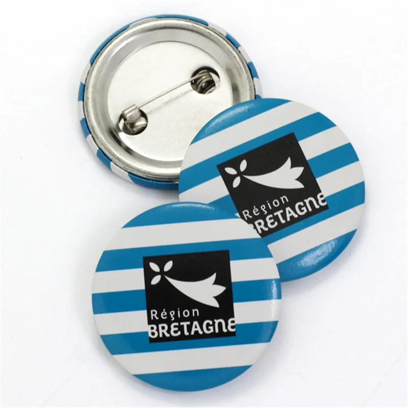 

50pcs/lot customized button badge 44/58/75mm custom design tinplate badges with safety pin, any personalized logo text CS-BD-02