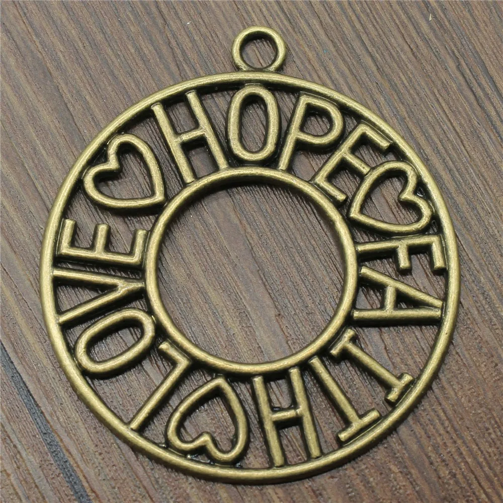 Charms Love Hope Faith Diy Jewelry Findings 3pcs/lot Antique Bronze Plated 2.6x2.3 inch(65x58mm) Love Hope Faith Charms