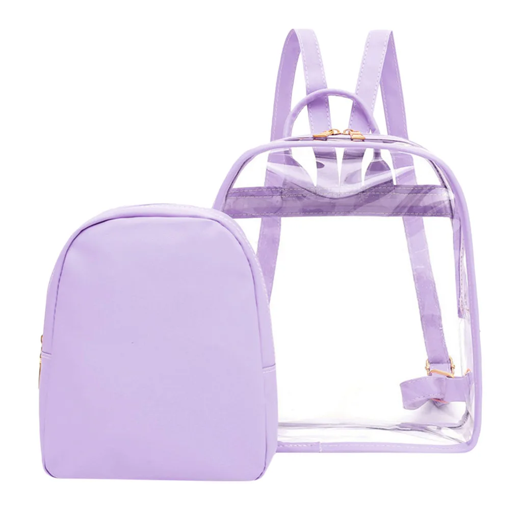 

OCARDIAN Backpack New Fashion Bag 2019 2PCS Women's Ladies Pattern Pure Color Transparent Backpack With Small Bag Dropship May9