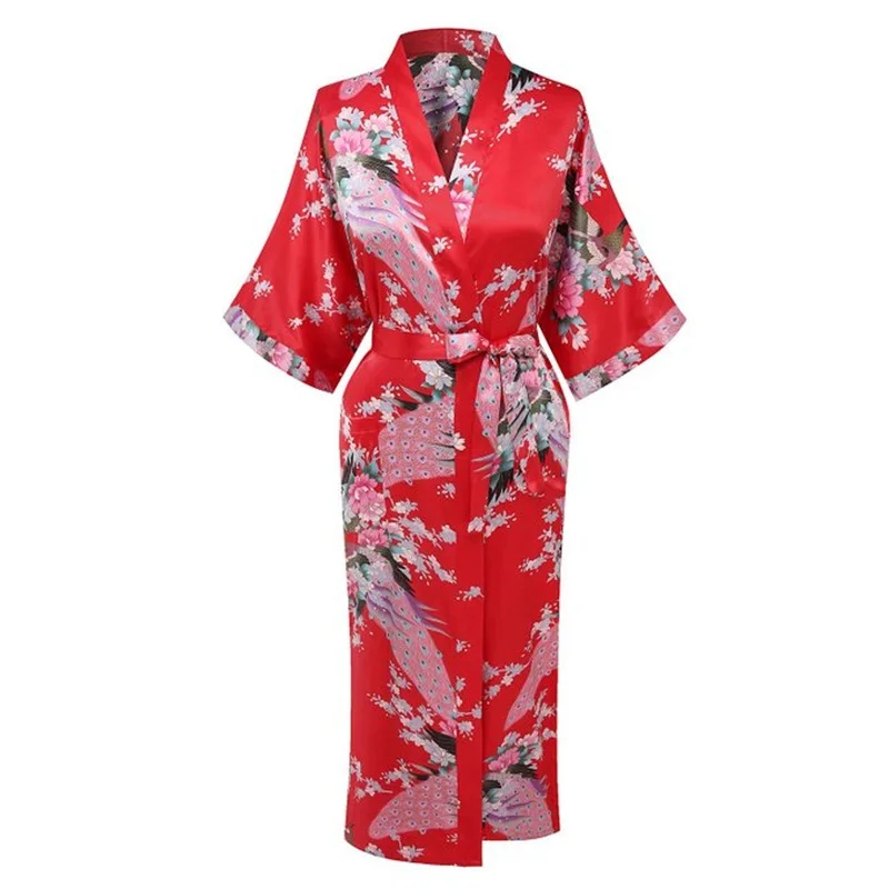 Белый новейший женский кимоно халат невесты Свадебный халат Ночное белье, шелк, сатин юката размера плюс S-XXXL - Цвет: red