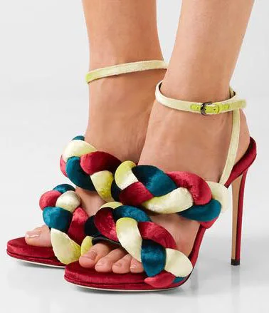 

Moraima Snc Sexy Open Toe High heel Shoes 2019 Summer Ankle Strap Woman Gladiator Sandals Leather Braided Thin Heels Dress Shoe