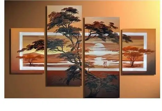 Большой 100% Ручная Роспись Современные Холст Wall Art Decor Африки Лесных Деревьев