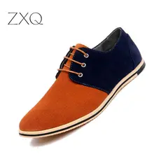 ZXQ New 2018 Autumn Men Faux Suede Leather Oxford Shoes Lace Up Comfortable Vibrant Orange Men