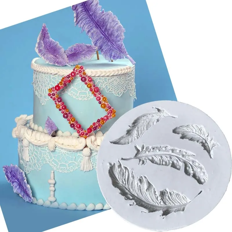 Feather Pattern Silicone Mold Fondant Sugar Wedding Cake Decorating Tools 4 Cavities For Soap