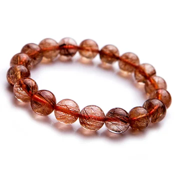 

New Arrival Genuine Natural Copper Hair Rutilated Quartz Crystal Loose Beads Jewelry Fashion Bracelets 11mm