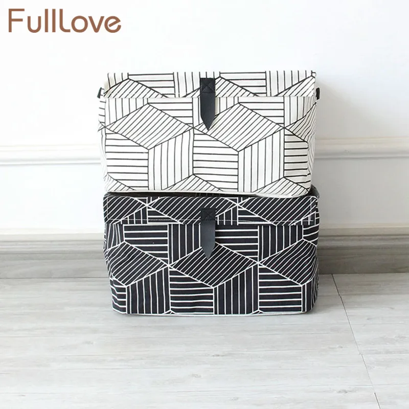 Günstige FullLove Geometrische Spielzeug Ablagekorb Leinen Baumwolle Schwarz Weiß mit Deckel Aufbewahrungsbox Bins Kleidung Schreibwaren Bücher Organizer