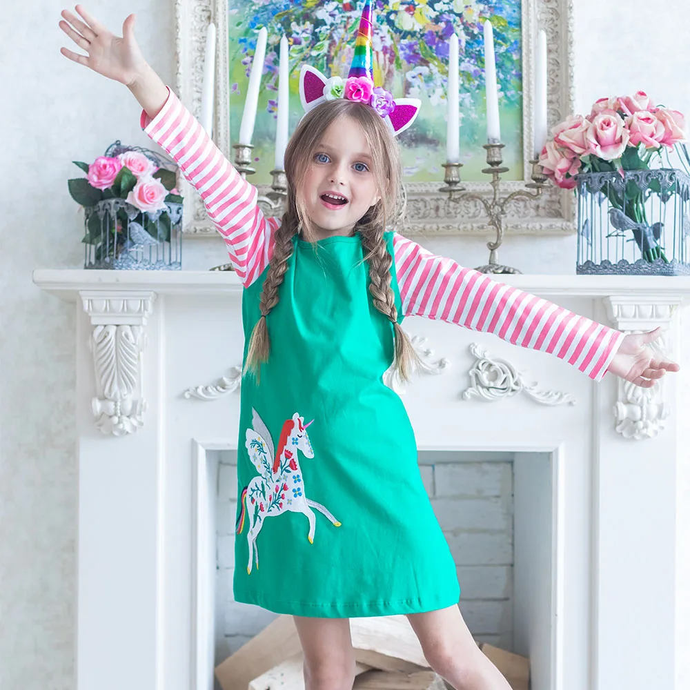 Unicorn Party Girls Dress Children Autumn Winter Kids Dresses for Girls Clothes Animal Applique Baby Dress Princess Costume