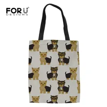 FORUDESIGNS Йоркский принт, холщовая многоразовая сумка для покупок, Женская Складная сумка для хранения продуктов, школьная сумка для девочек-подростков, Повседневная Сумка-тоут