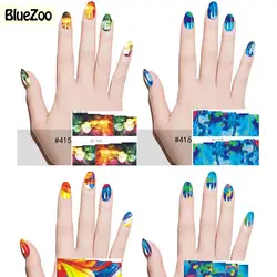 BlueZoo 12 Лист/уп Красочный Водный Передачи Этикета Stickes Павлин Картина Маслом Для Ногтей Полный Наклейки Ногтей Водяной Знак Наклейки