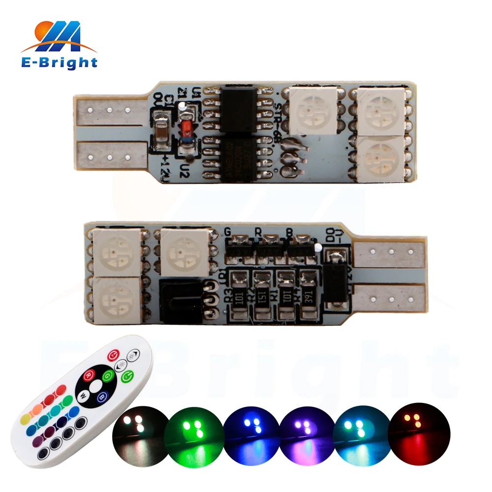 

6pcs 10pcs 12V RGB Colors T10 5050 6 SMD Led Lamp Bulbs Turn Stop Signal Cars Indicator Door Light with Controller Free Shipping
