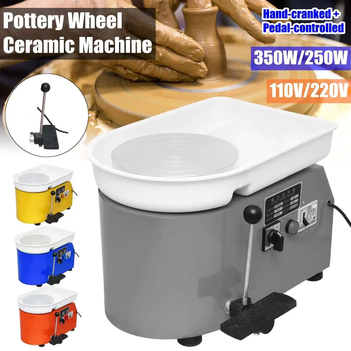 

Pottery Forming Machine 110V 550W Electric Pottery Wheel DIY Clay Tool with Tray Flexible Hand Foot Pedal For Ceramic Work