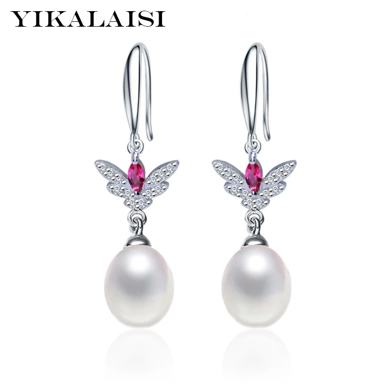 YIKALAISI 2017 jemné 100% přírodní sladkovodní perly dlouhé náušnice 8-9mm perlové šperky 925 šterlinků stříbrné šperky pro ženy
