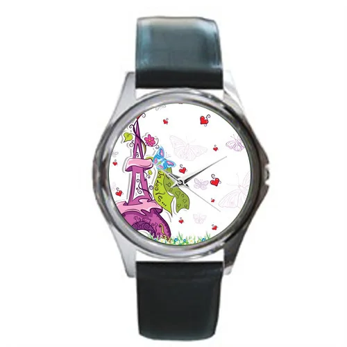 Fashion Personalized Eiffel Tower and Butterfly Art Unisex Silver-tone Round Watch | Тематическая одежда и униформа
