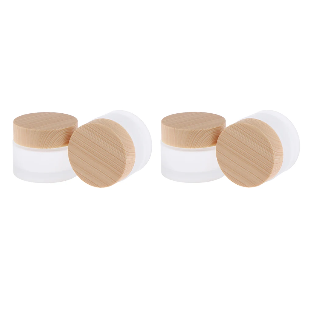 Pack of 4, Empty Face Cream Pots Frosted Glass Make Up Lotions Ointment Sample Jars Travel 20g (Clear) High-Grade Glass