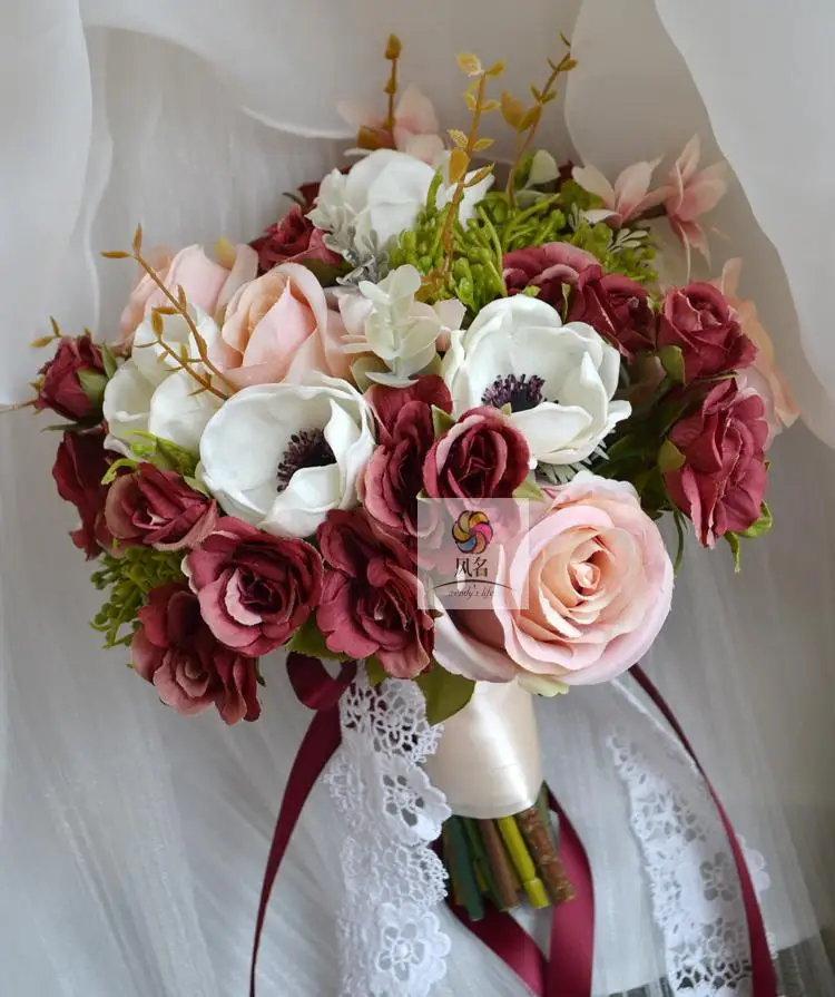 

DIY New creative Bride bridesmaid wedding hand holding rose flower bouquet flower simulation flower wedding hand holding flowers