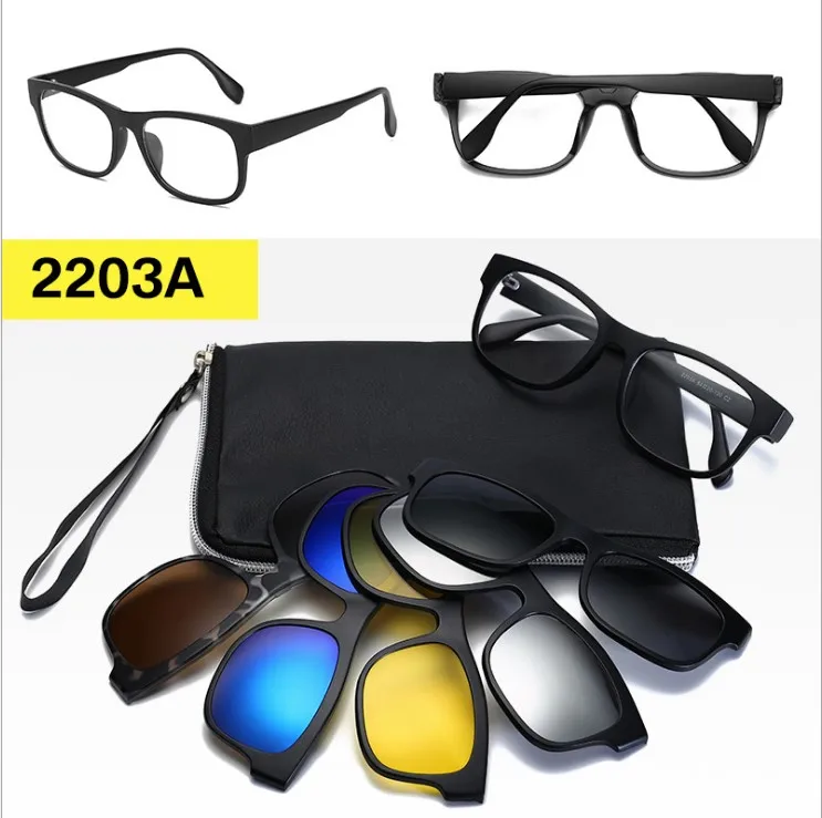 Новинка 5+ 1 ретро поляризованные очки с зажимом для близорукости, брендовые солнцезащитные очки, оправы для очков с зажимом, солнцезащитные очки для мужчин и женщин, очки с магнитным зажимом - Цвет оправы: 2203