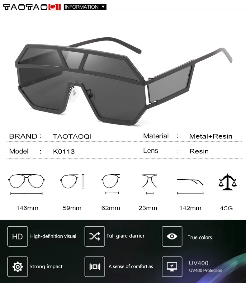 TAOTAOQI Oversized Square Sunglasses Women Brand Designer Vintage Men Sun Glasses Eyewear Shades Oculos UV400
