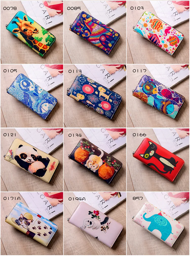 Lasen bag 2017 New lady long leather Chinese style pretty girls animal painting wallet creative painting personalized handbag (18)
