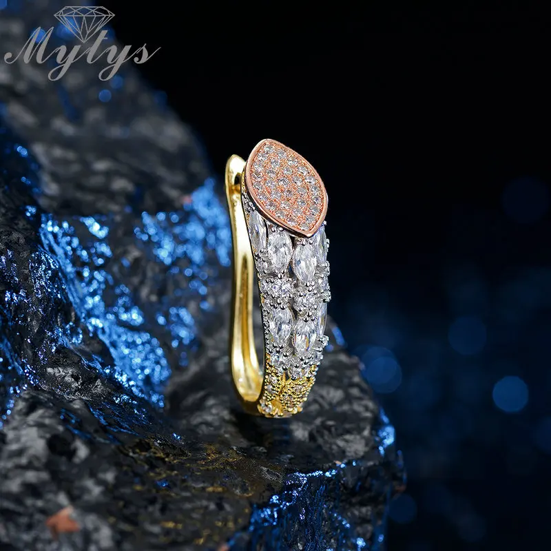 Mytys роскошные маленькие серьги-кольца с кубическим цирконием для женщин, высокое качество, модные вечерние ювелирные изделия, смешанный золотой цвет, GP Brincos CE545