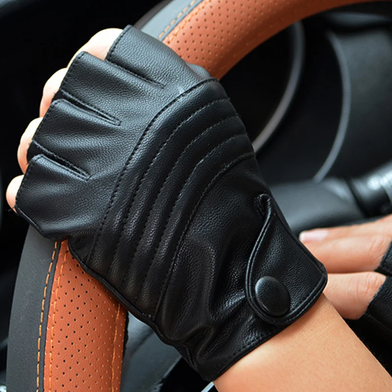 Longkeader Модные женские перчатки для вождения на пол пальца из искусственной кожи перчатки без пальцев для женщин черные варежки