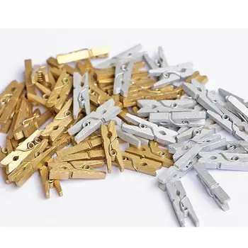 

200pcs/lot Wholesale large Size 2.5x0.3cm silver golden Spring Wood Clips for Clothespin Craft Decoration Clip Photo Clips Pegs