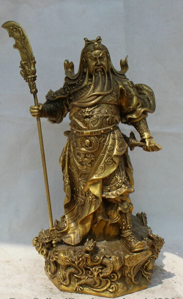 

JP S0524 16" Chinese Copper stand dragon knife Guan Gong Yu Warrior God knight Statue B0403
